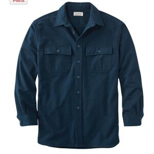 LL Bean Mens Chamois Shirt Traditional Fit Button Down Navy Blue Cotton Flannel